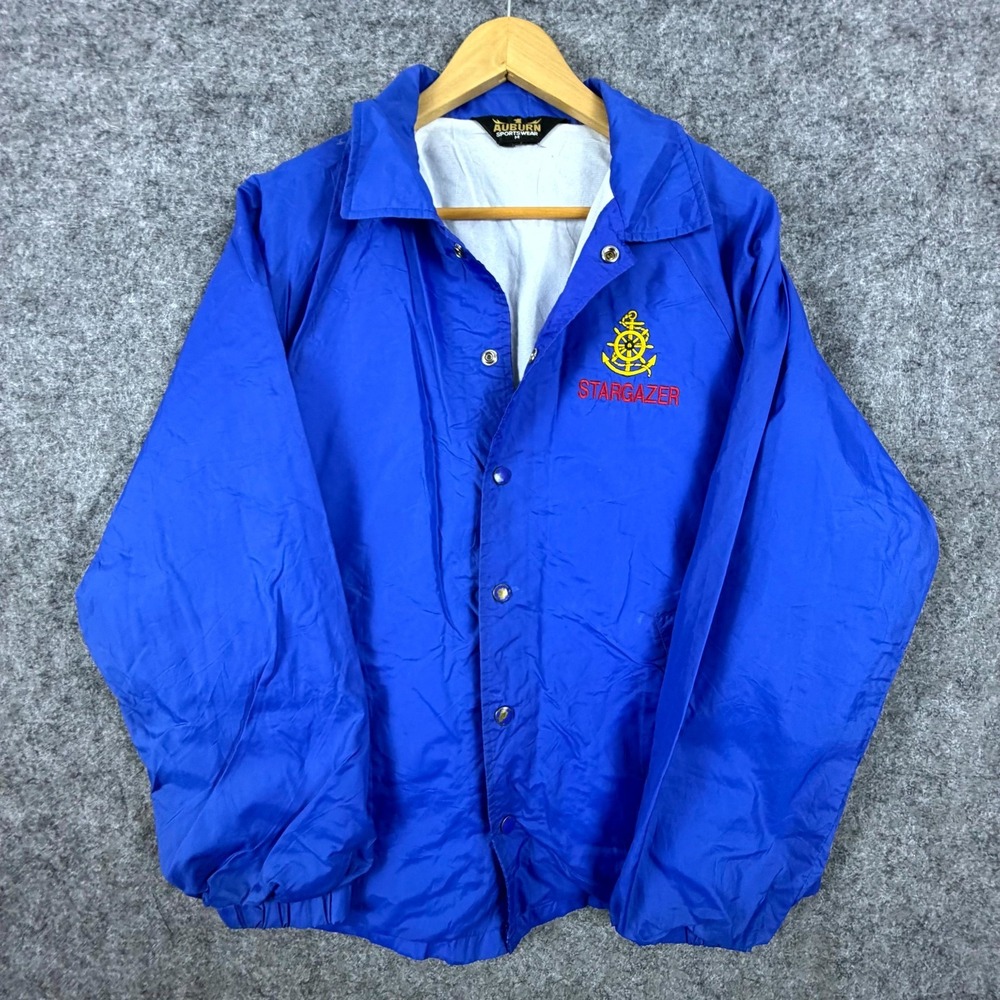Vintage Auburn Sportswear Stargazer Windbreaker Jacket Mens M Blue Snap Front